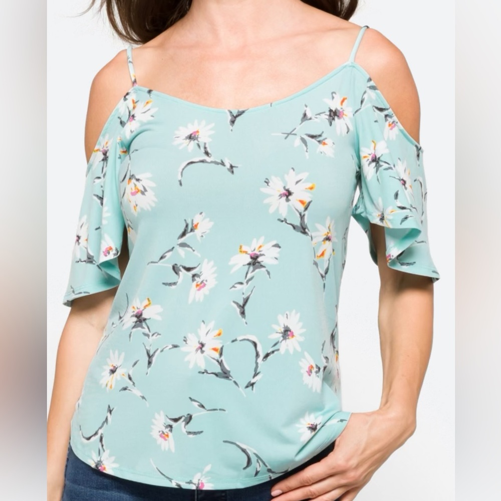 STITCH FIX Kayleigh - Valette Cold Shoulder blue floral Blouse - women’s medium